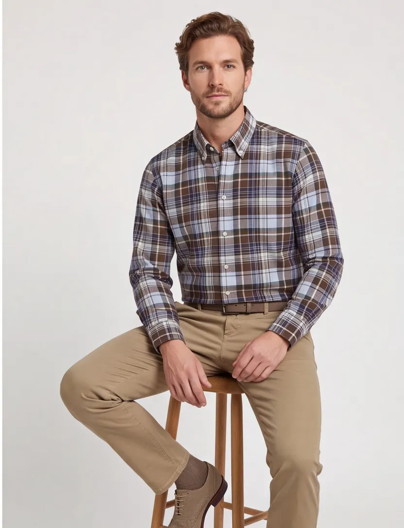 Katoenen Gant casual overhemd normale fit bruin geruit