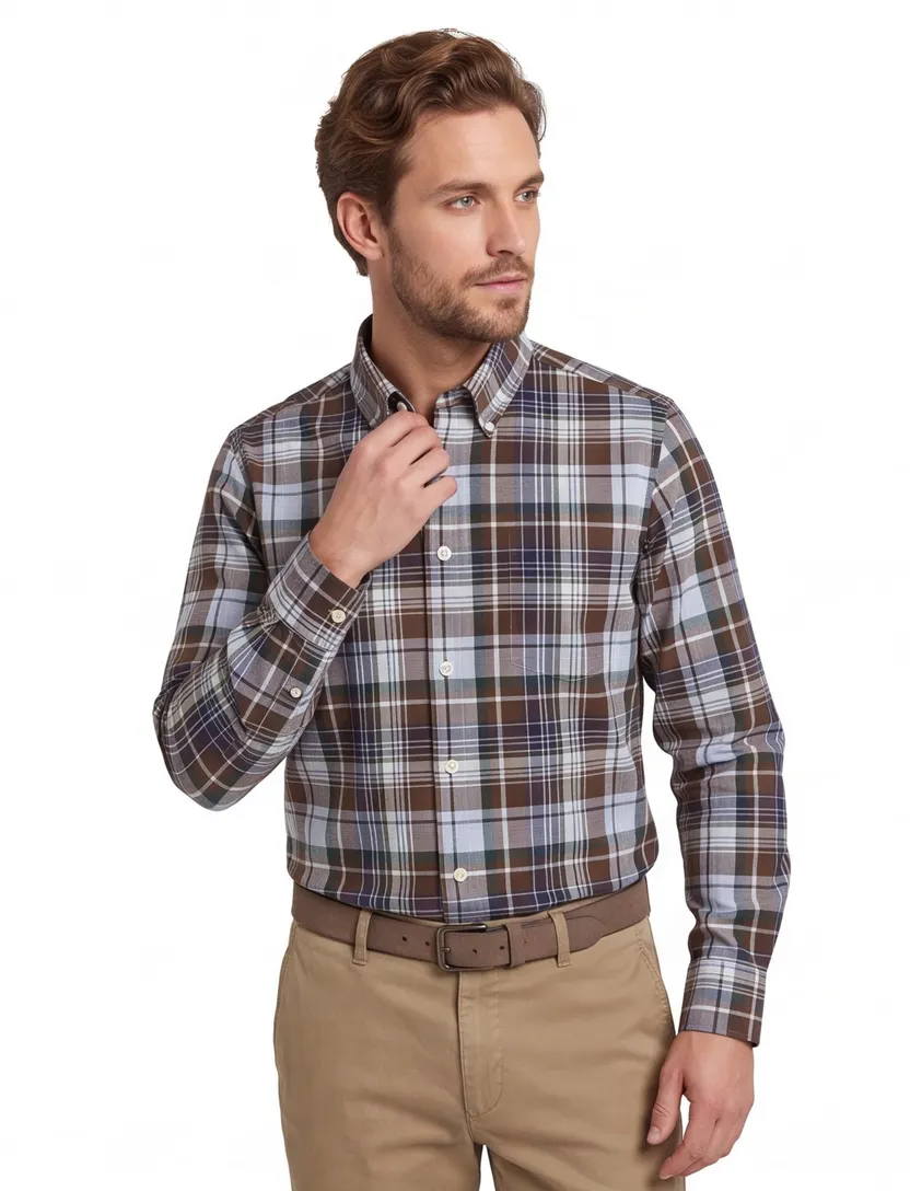 Katoenen Gant casual overhemd normale fit bruin geruit