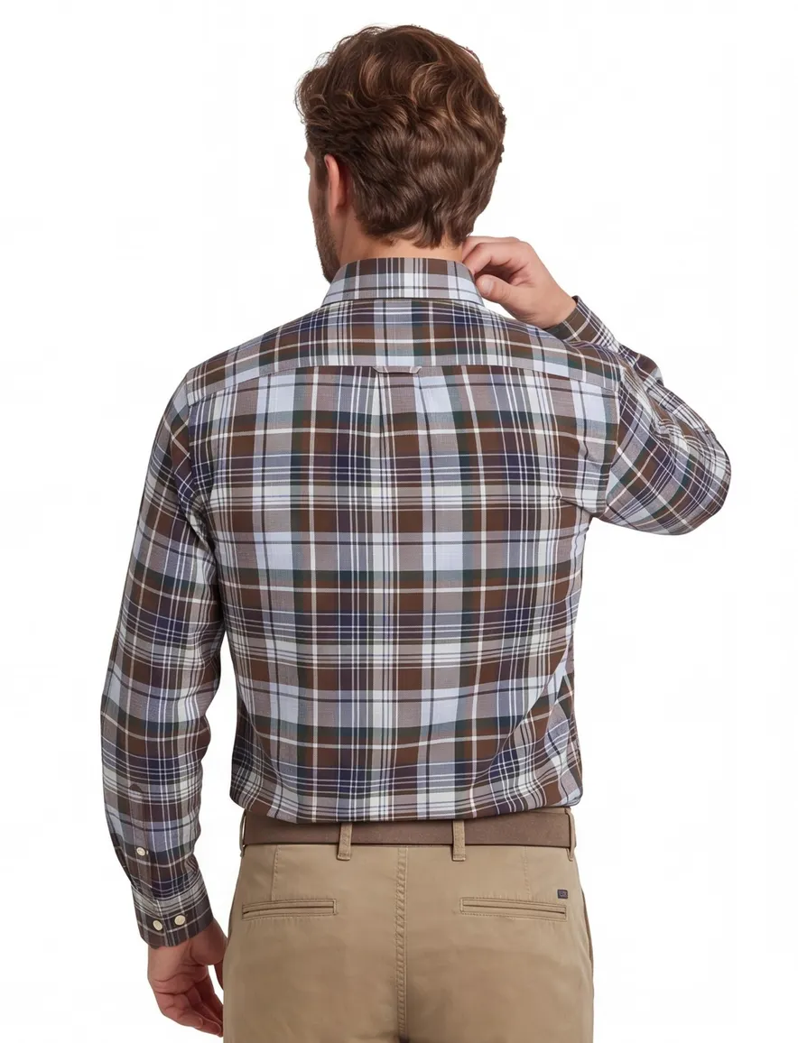 Gant casual bruin geruit overhemd normale fit katoen