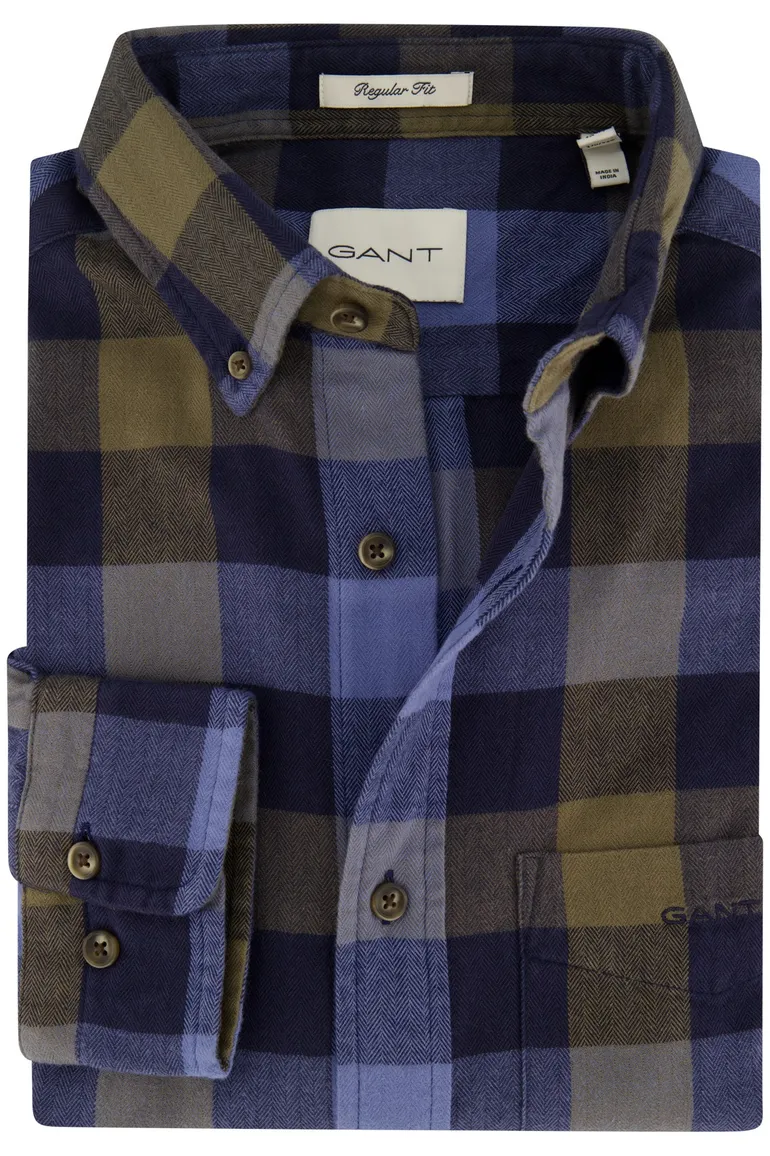 Gant overhemd donkerblauw geel geruit button-down
