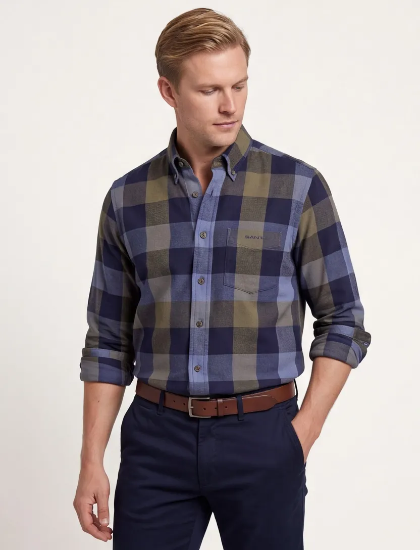 Gant casual blauw geruit overhemd regular fit katoen