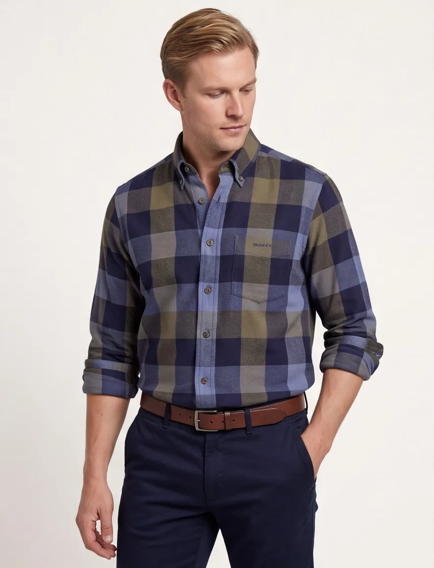 Gant overhemd donkerblauw geel geruit button-down