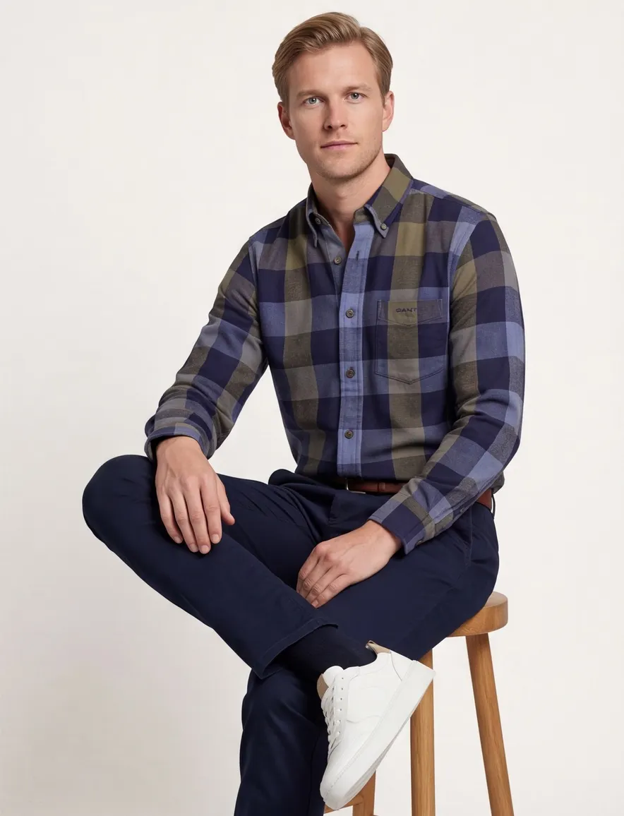 Gant overhemd donkerblauw geel geruit button-down