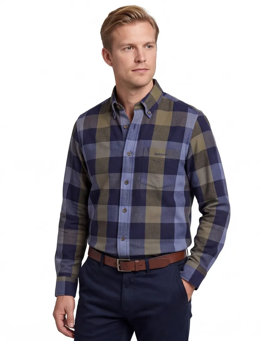 Gant casual blauw geruit overhemd regular fit katoen