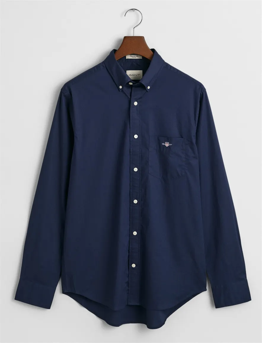 Gant casual overhemd normale fit donkerblauw effen