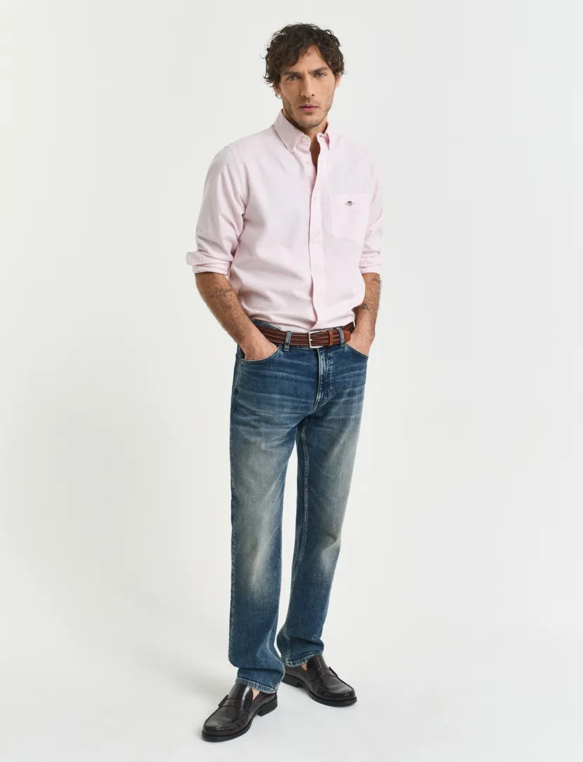 Gant casual overhemd Regular Fit lichtroze effen met borstzak