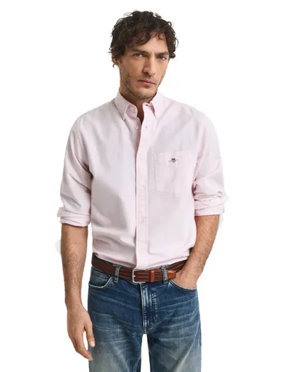 Gant Overhemd Gant casual Regular Fit lichtroze effen