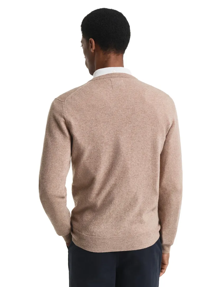 Gant trui v-hals beige effen lamswol met logo