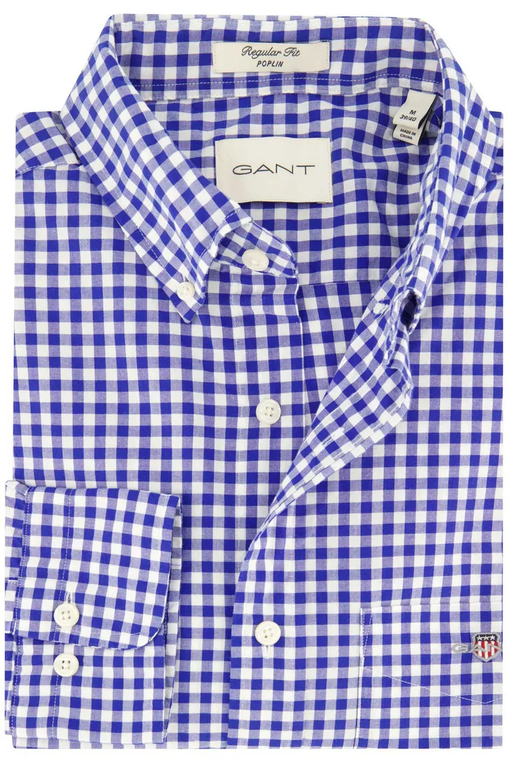 Gant casual overhemd normale fit blauw geruit