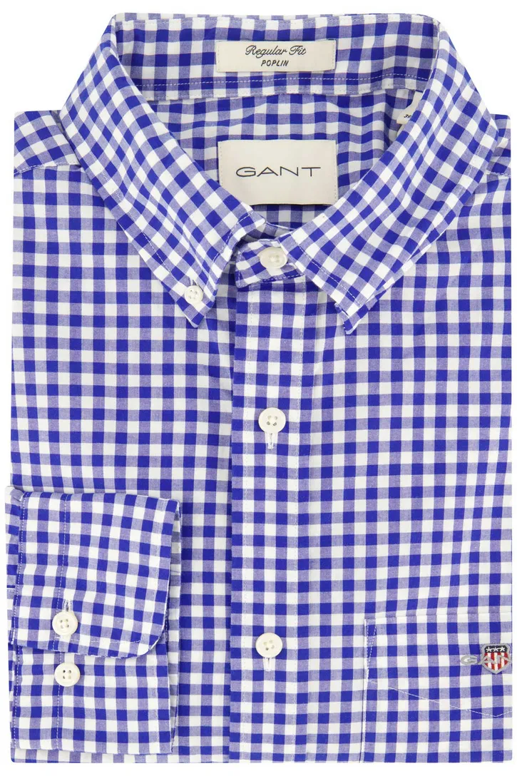 Gant casual overhemd normale fit blauw geruit