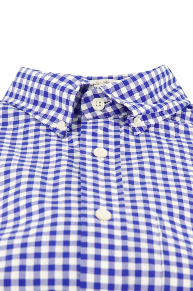 Gant Poplin overhemd blauw geruit borstzak