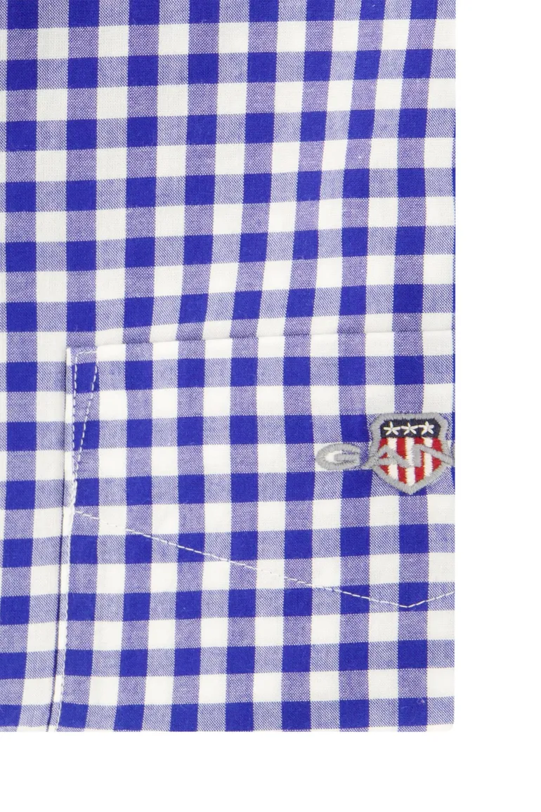 Gant Poplin overhemd blauw geruit borstzak