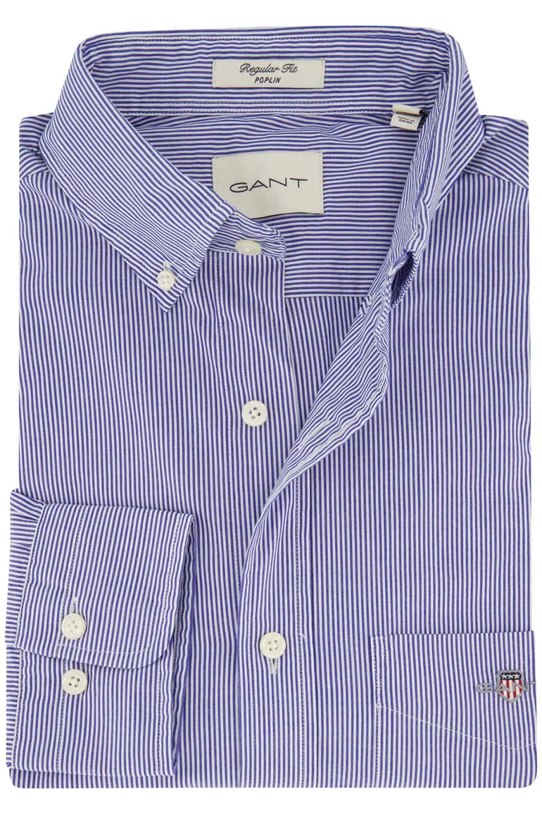 Gant Poplin overhemd blauw wit gestreept borstzak