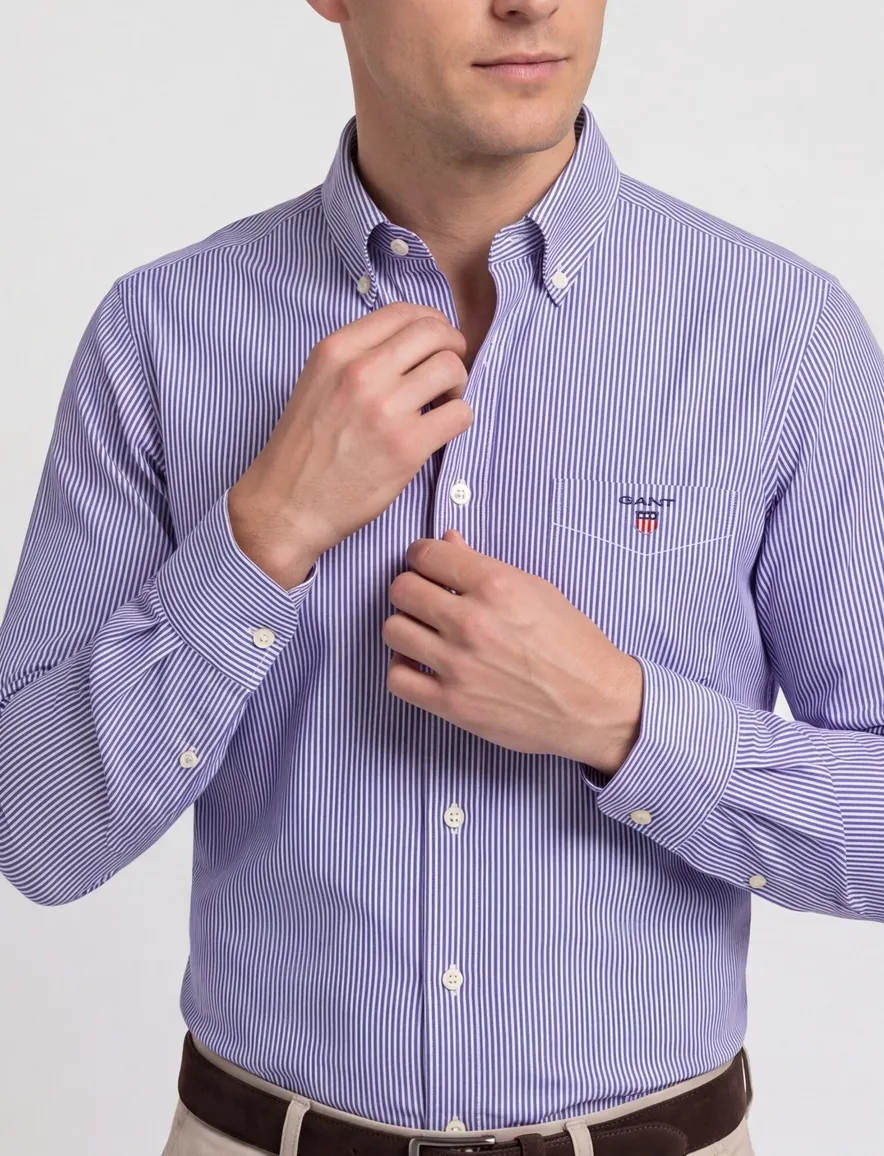 Gant Poplin overhemd blauw wit gestreept borstzak