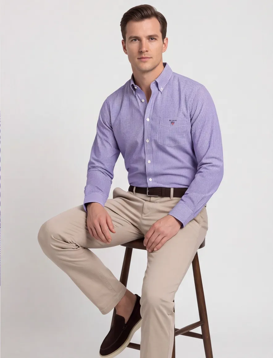 Gant Poplin overhemd blauw wit gestreept borstzak