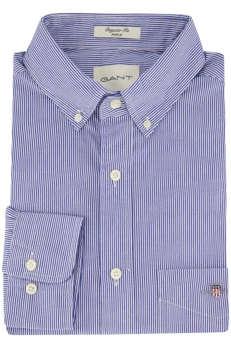 Gant Poplin overhemd blauw wit gestreept borstzak