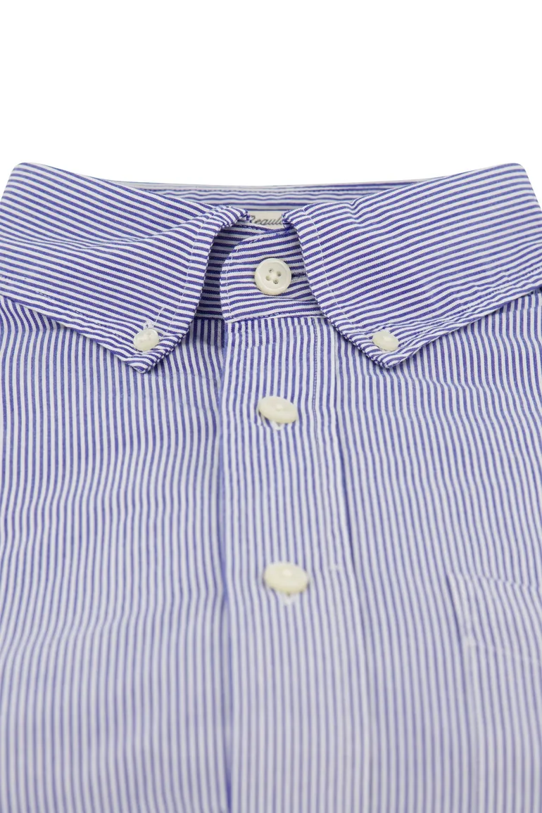 Gant Poplin overhemd blauw wit gestreept borstzak