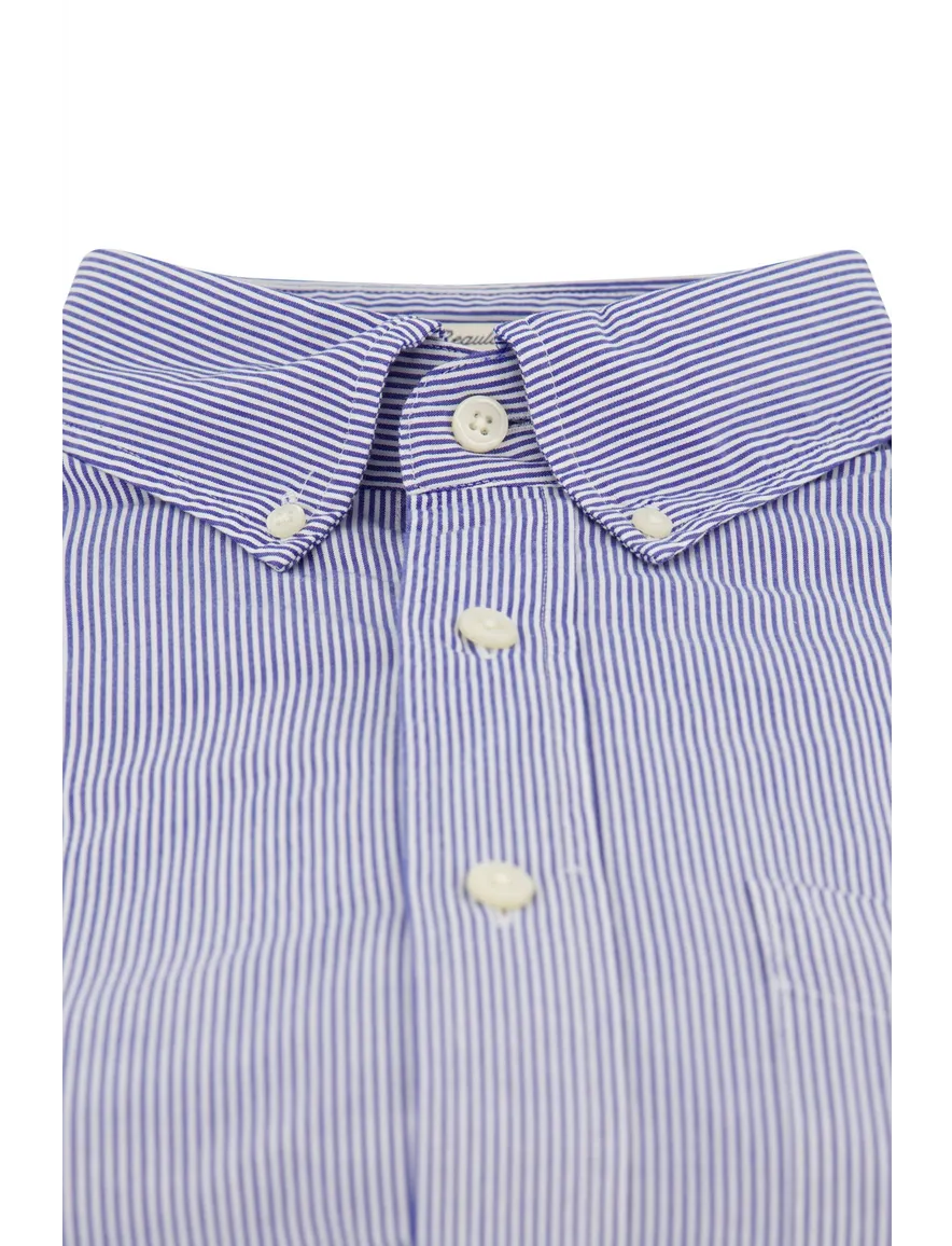 Gant Poplin overhemd blauw wit gestreept borstzak