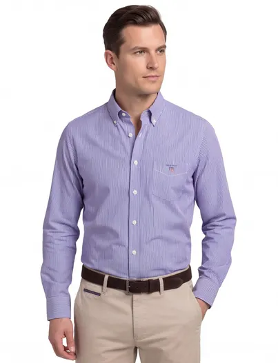 Gant Gant casual gestreept overhemd normale fit lichtblauw katoen