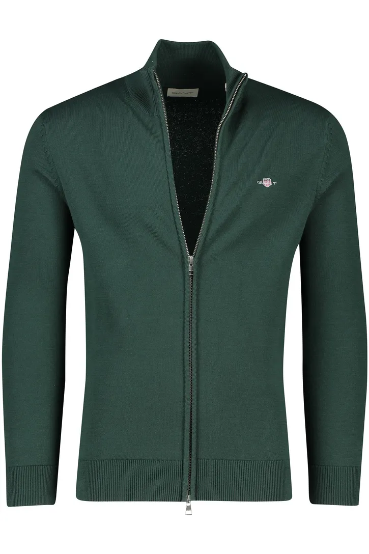 Gant vest groen rits normale fit katoen