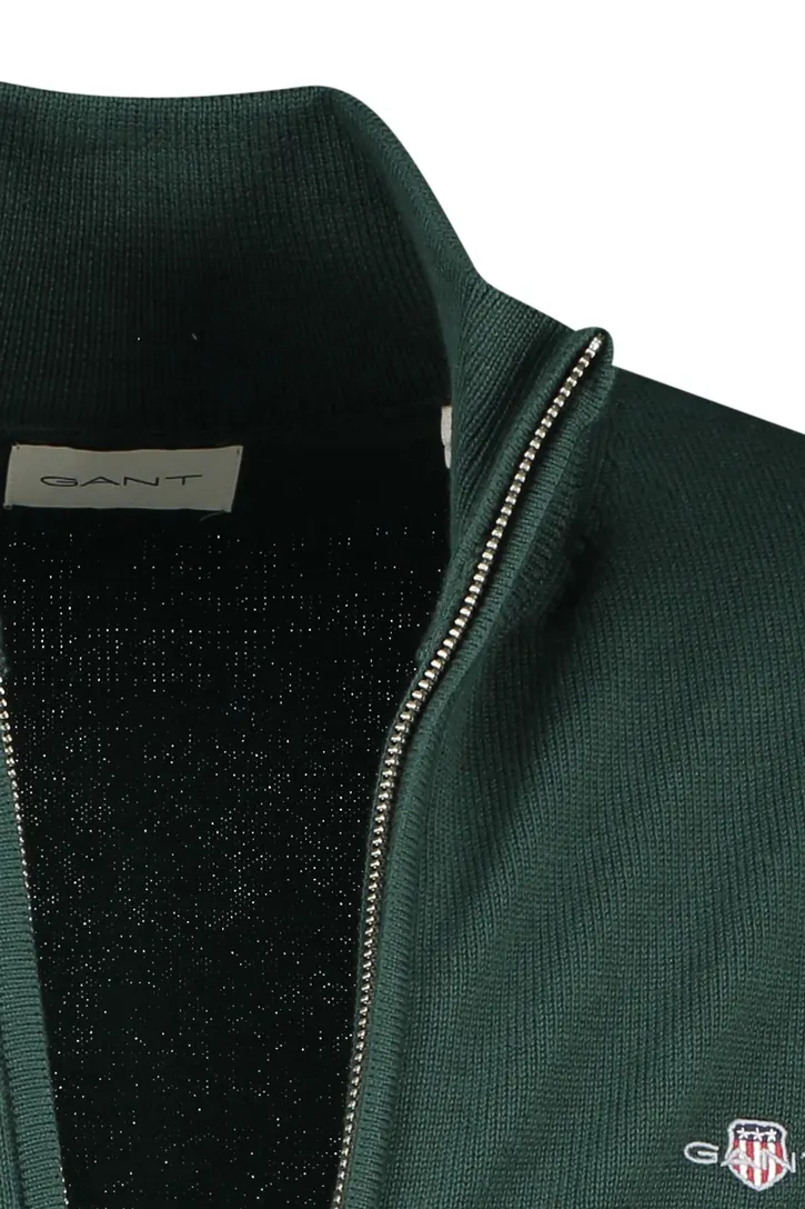 Gant vest groen rits normale fit katoen