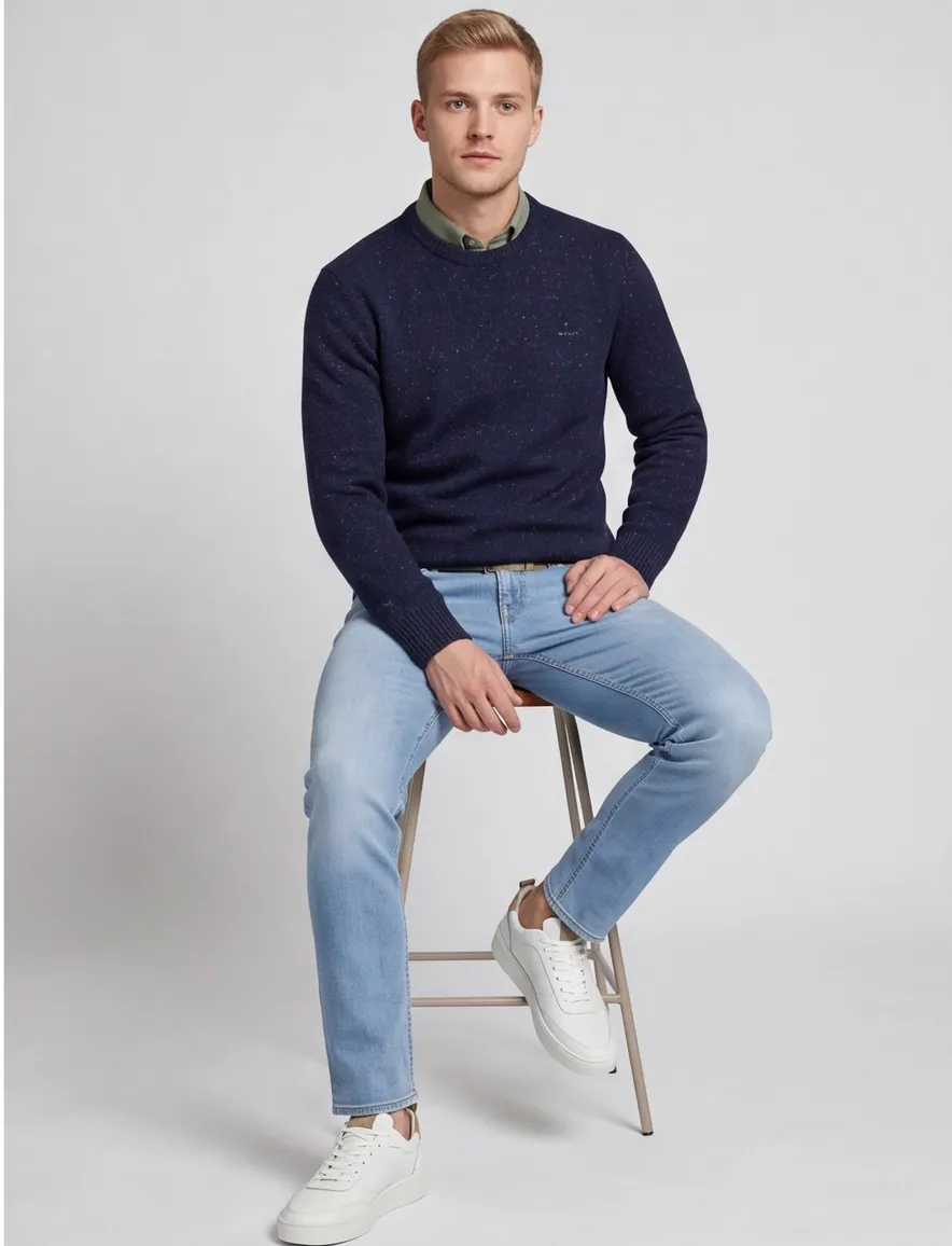 Gant trui wol ronde hals donkerblauw