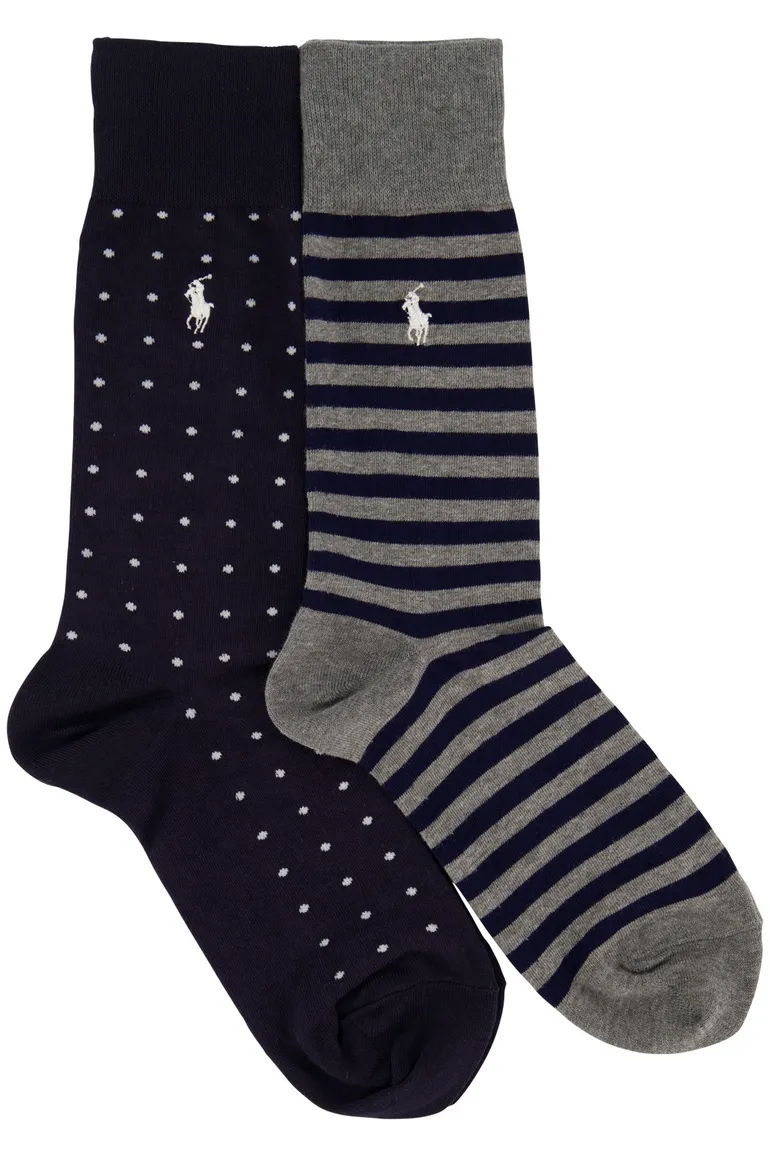 Polo Ralph Lauren sokken donkerblauw strepen stippen 2-pack