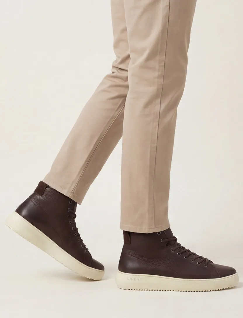 Blackstone hoge schoenen bruin effen leer