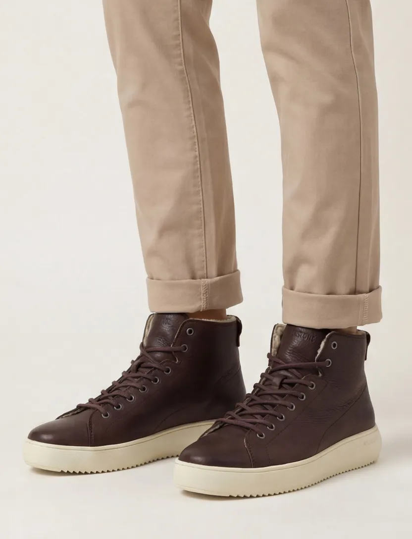 Blackstone hoge schoenen bruin effen leer