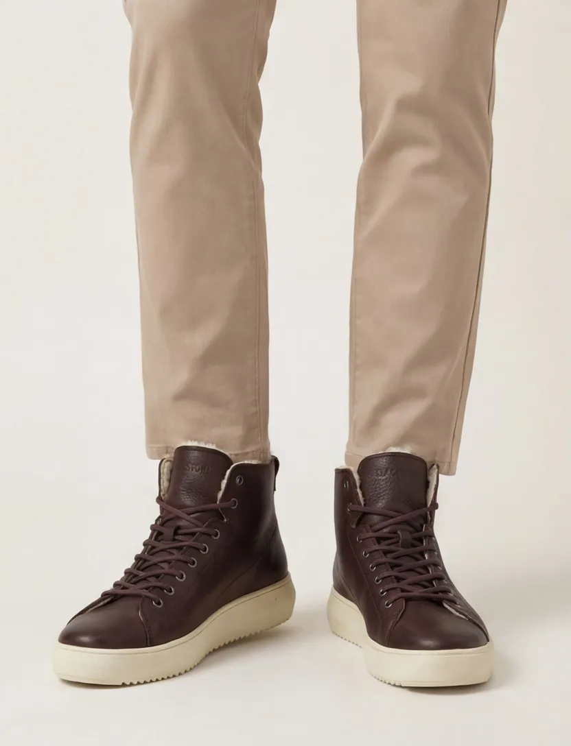 Blackstone hoge schoenen bruin effen leer