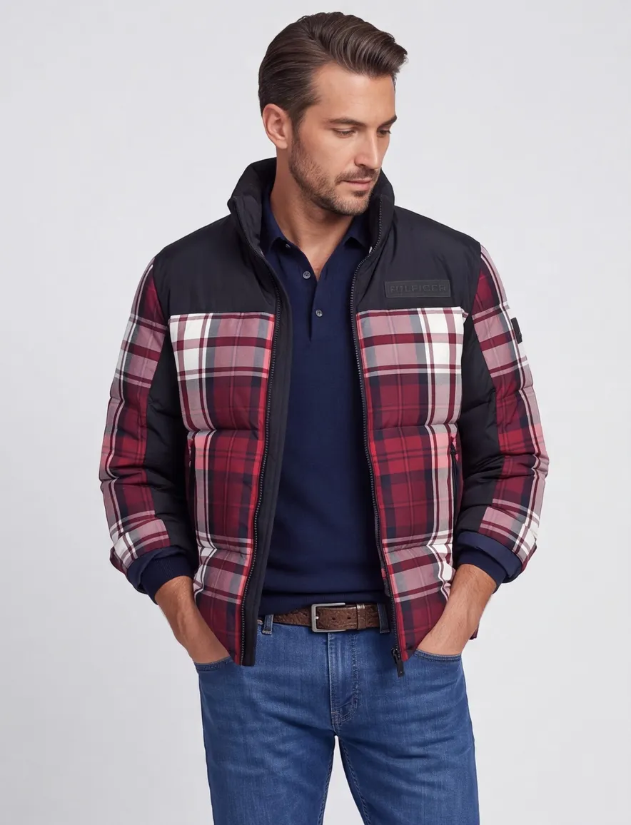 Tommy Hilfiger winterjas normale fit rood geruit