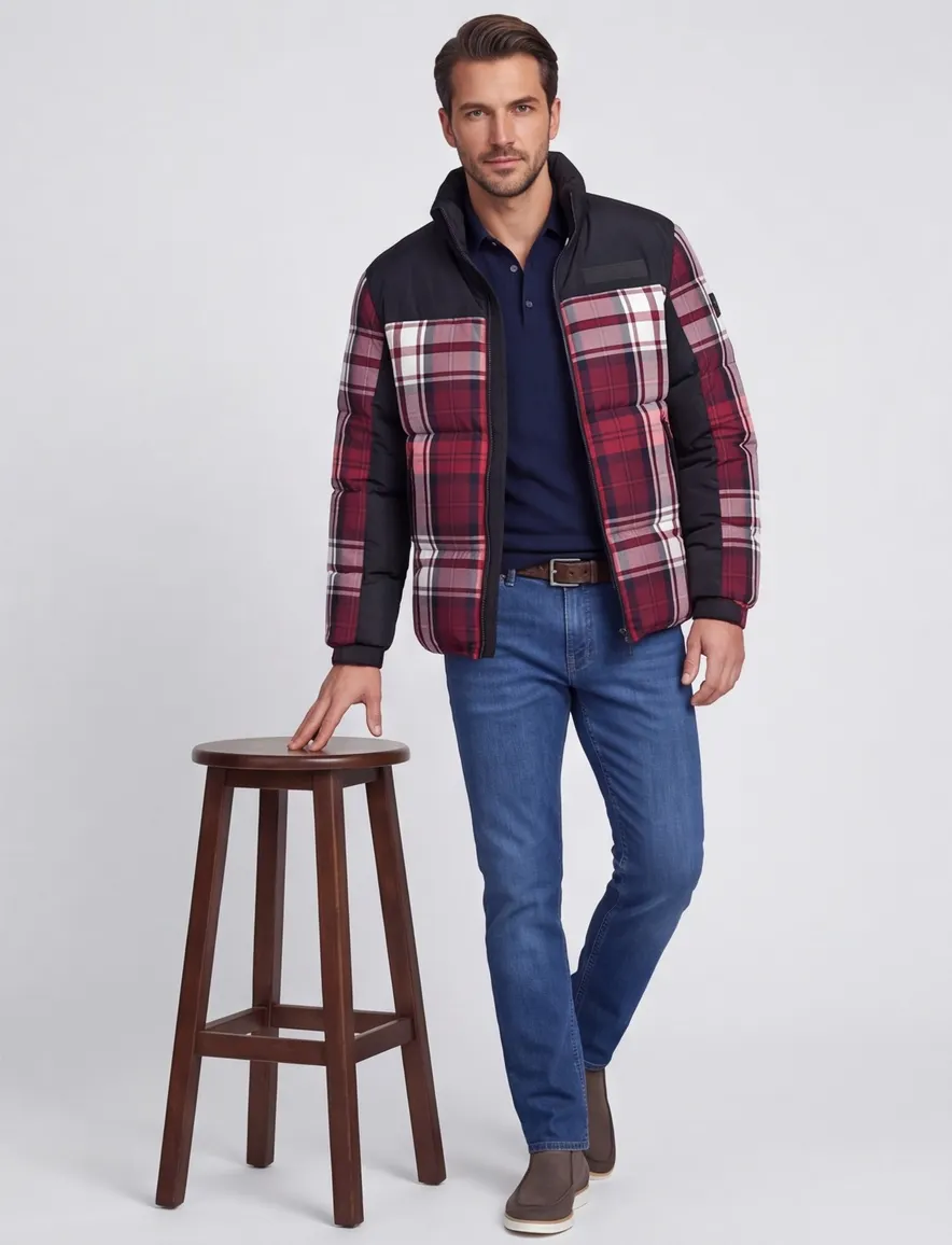 Tommy Hilfiger winterjas normale fit rood geruit