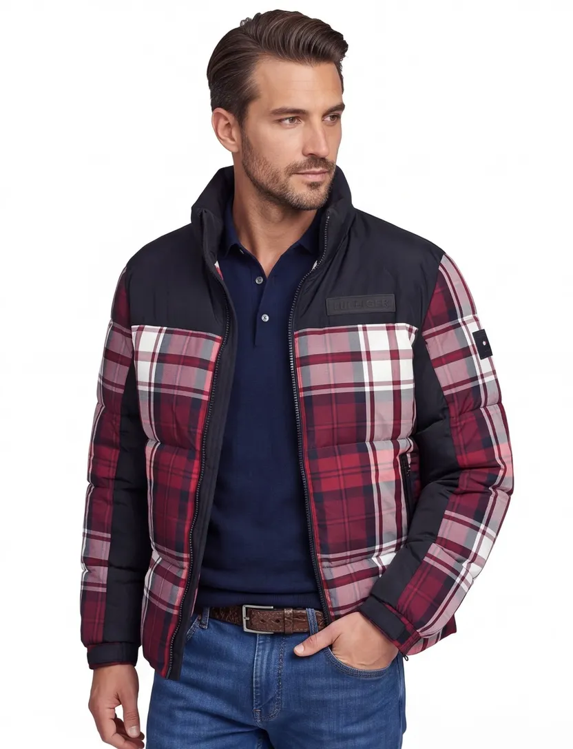 Tommy Hilfiger winterjas normale fit rood geruit