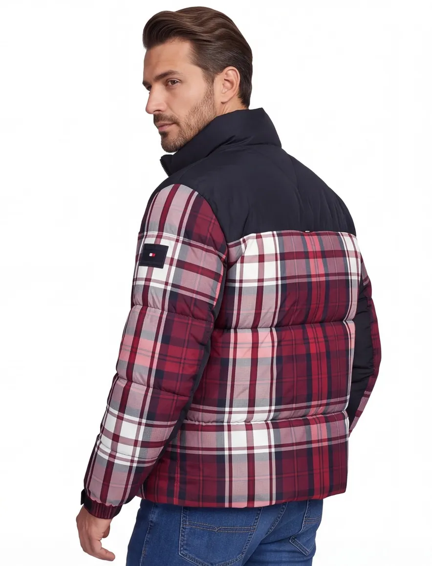 Tommy Hilfiger winterjas normale fit rood geruit