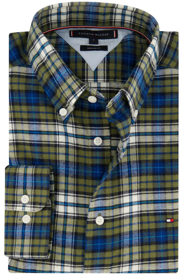 Tommy Hilfiger blauw groen geruit overhemd katoen regular fit