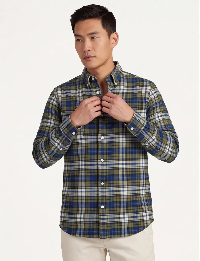 Tommy Hilfiger overhemd regular fit katoen blauw groen geruit