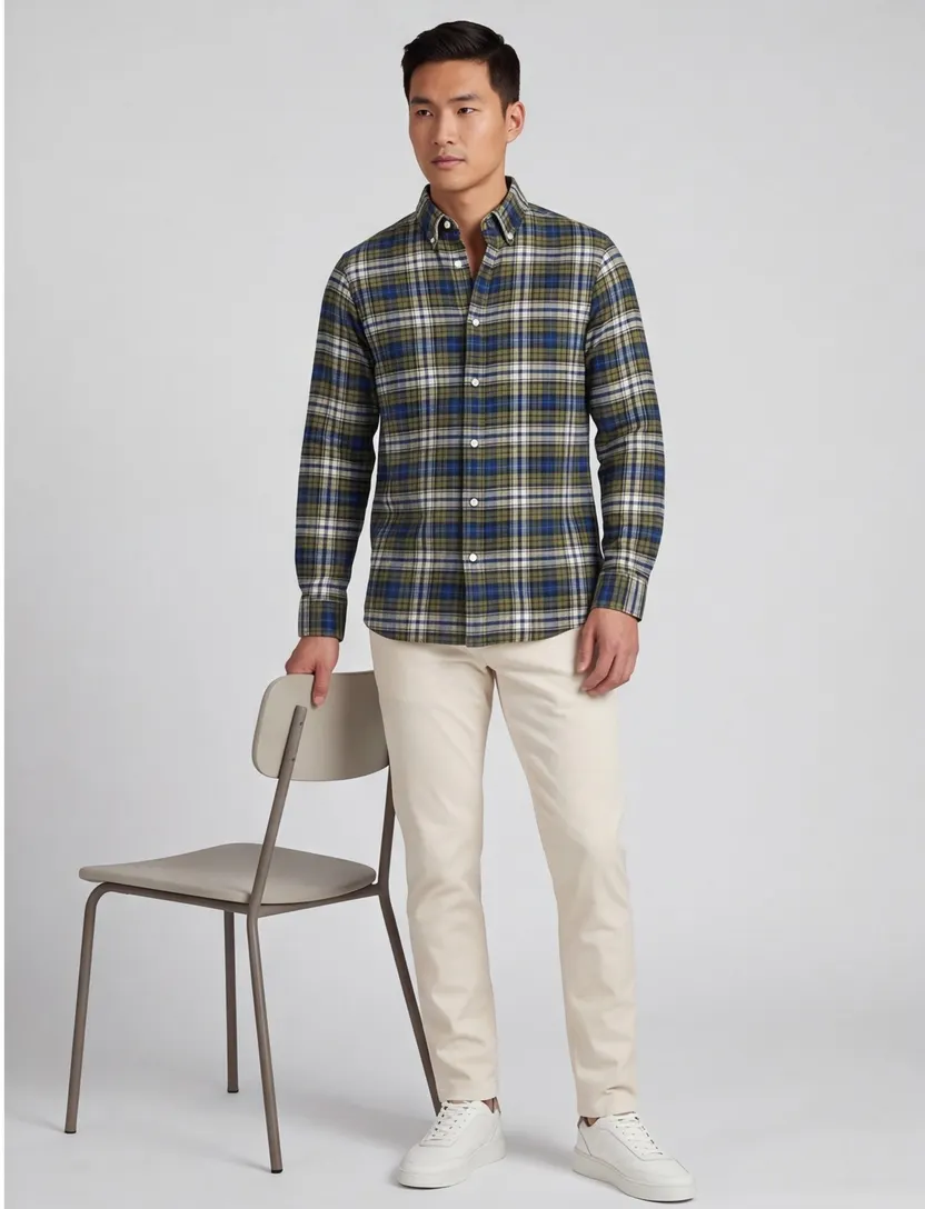 Tommy Hilfiger overhemd regular fit katoen blauw groen geruit