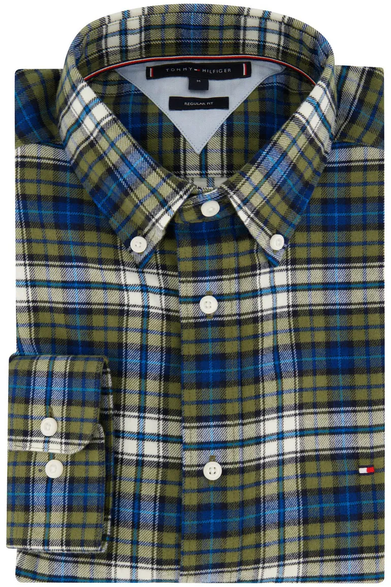 Tommy Hilfiger blauw groen geruit overhemd katoen regular fit