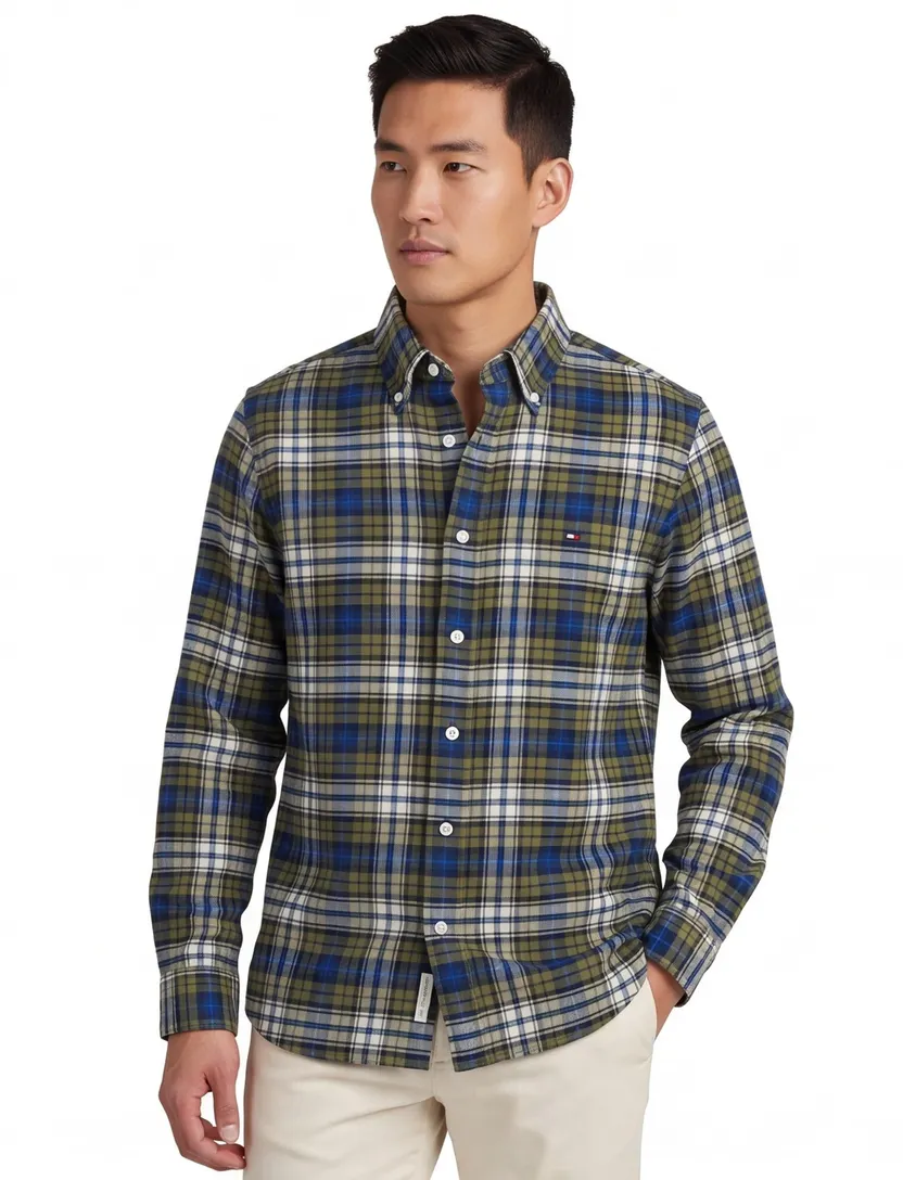 Tommy Hilfiger overhemd regular fit katoen blauw groen geruit