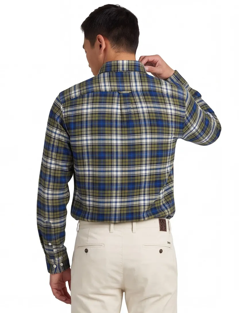 Tommy Hilfiger overhemd regular fit katoen blauw groen geruit