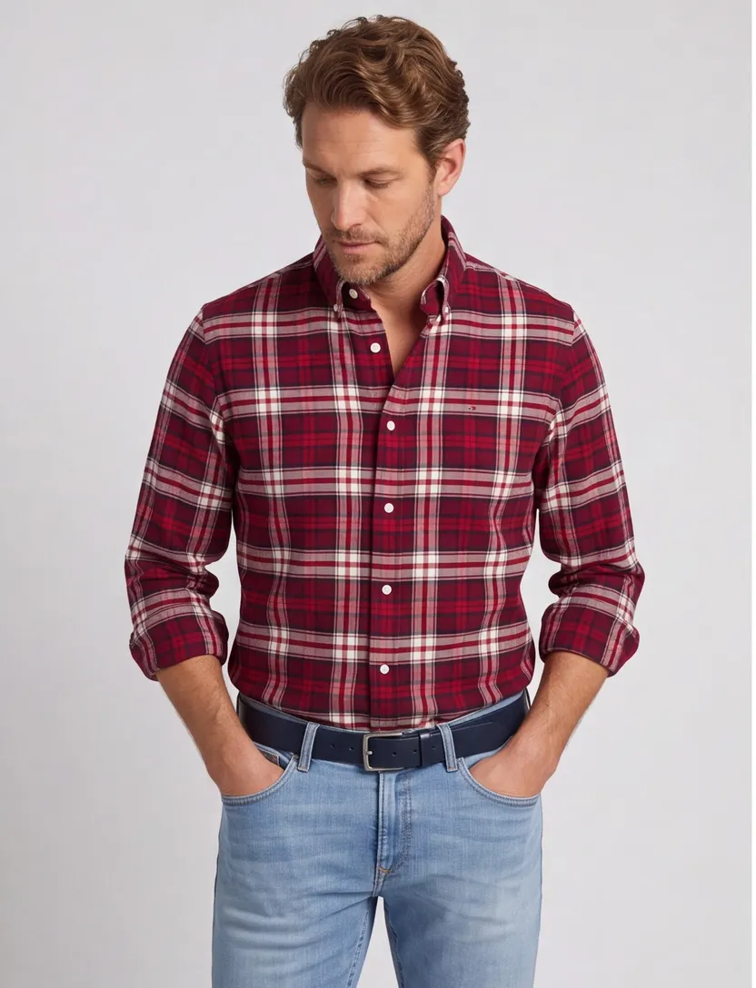 Tommy Hilfiger rood overhemd geruit regular fit katoen