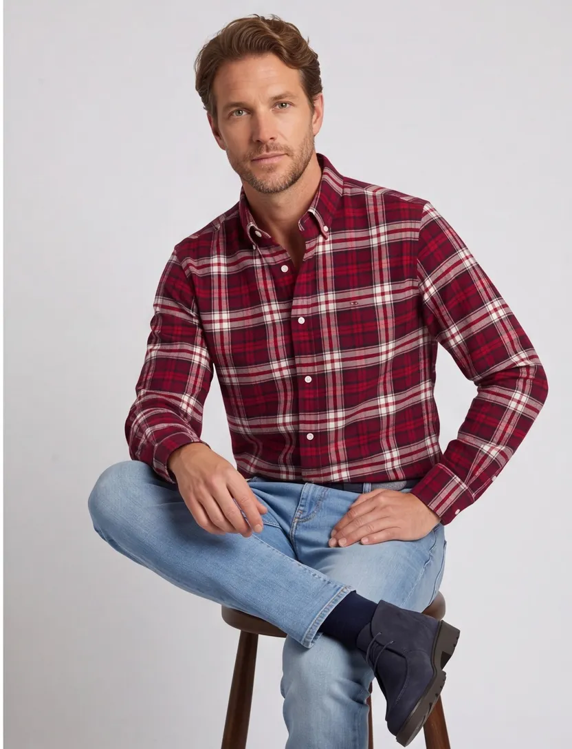 Tommy Hilfiger rood overhemd geruit regular fit katoen