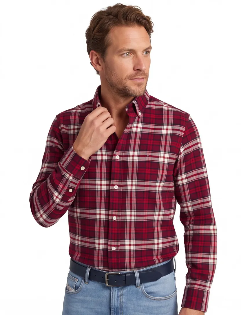 Tommy Hilfiger rood overhemd geruit regular fit katoen