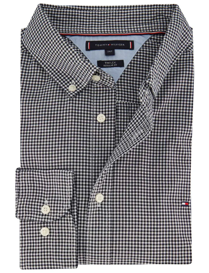 Tommy Hilfiger overhemd zwart geruit regular fit katoen