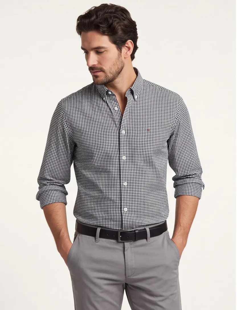 Tommy Hilfiger overhemd katoen regular fit zwart geruit