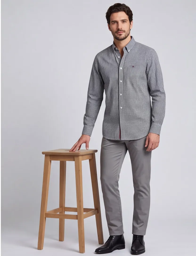 Tommy Hilfiger overhemd katoen regular fit zwart geruit