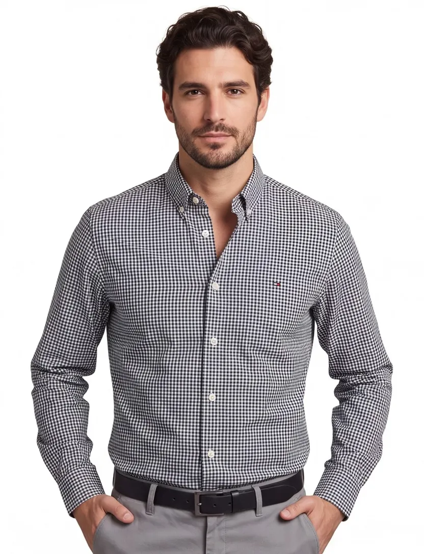 Tommy Hilfiger overhemd katoen regular fit zwart geruit