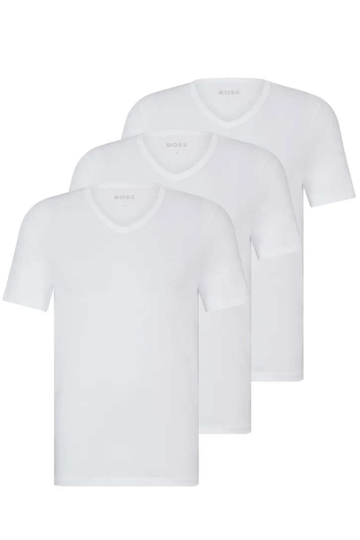 Hugo Boss t-shirt wit effen v hals katoen 3 pack