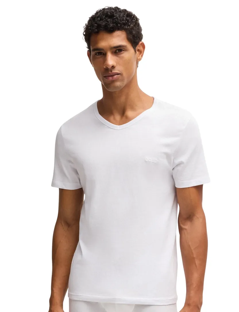 Hugo Boss t-shirt wit effen v hals katoen 3 pack