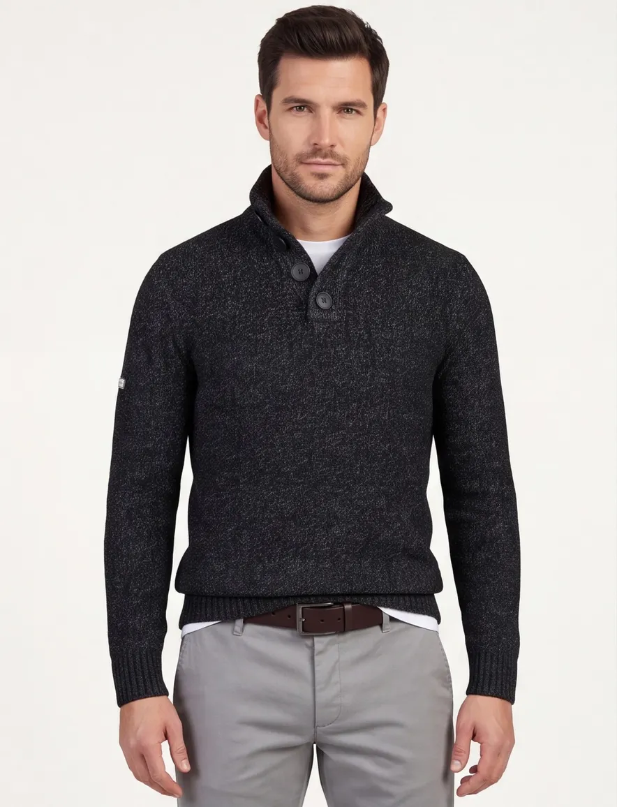 Superdry trui zwart opstaande hals en knopen